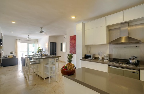 Gonzalo Guerrero Condo | Modern 2BR, 1 block to Beach & 5th Ave, Roof Pool, Garage, Quieter Corner Street
