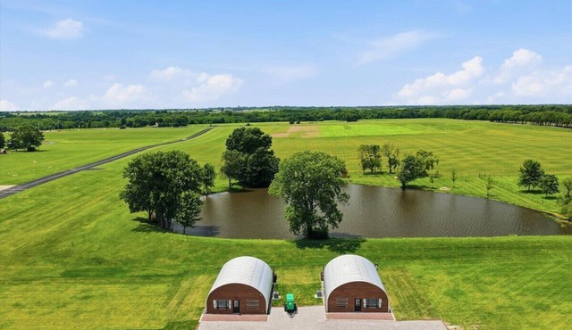 Blue Cedar Hangars Near Fishing Pond + Runway in Pleasant Hill