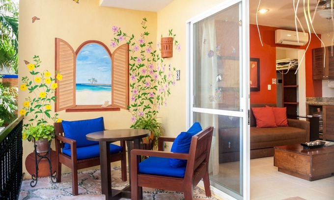 Puerto Morelos Apartment | Private patio overlooking the pool. 2-minute stroll to the beach.